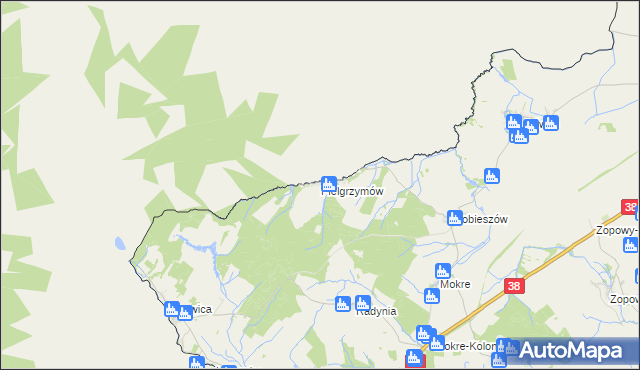 mapa Pielgrzymów gmina Głubczyce, Pielgrzymów gmina Głubczyce na mapie Targeo