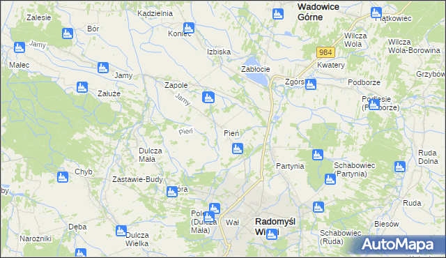 mapa Pień gmina Radomyśl Wielki, Pień gmina Radomyśl Wielki na mapie Targeo