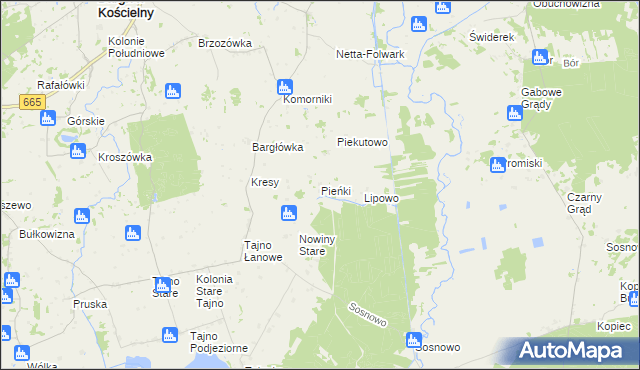 mapa Pieńki gmina Bargłów Kościelny, Pieńki gmina Bargłów Kościelny na mapie Targeo