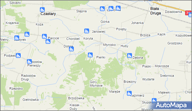 mapa Pieńki gmina Biała, Pieńki gmina Biała na mapie Targeo