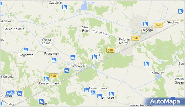 mapa Pieńki gmina Mordy, Pieńki gmina Mordy na mapie Targeo