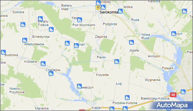 mapa Pieńki gmina Serokomla, Pieńki gmina Serokomla na mapie Targeo