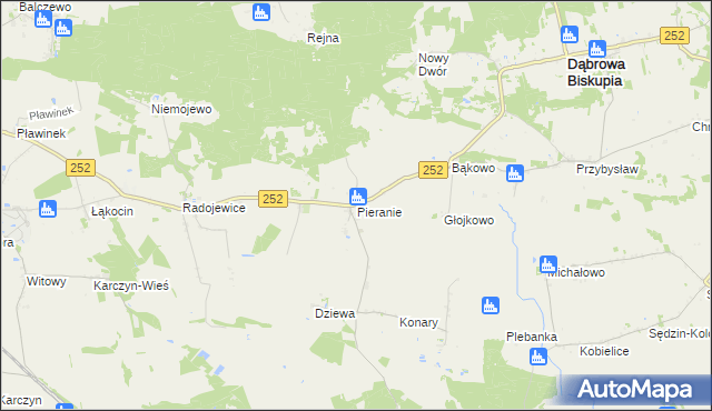mapa Pieranie gmina Dąbrowa Biskupia, Pieranie gmina Dąbrowa Biskupia na mapie Targeo