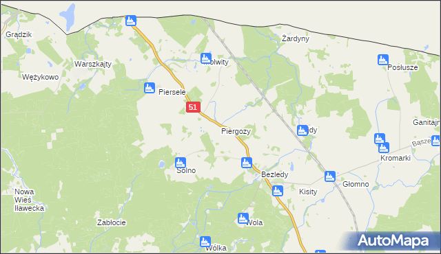 mapa Piergozy gmina Bartoszyce, Piergozy gmina Bartoszyce na mapie Targeo