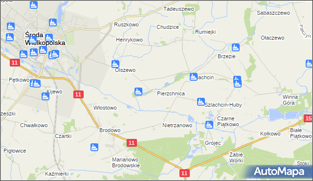 mapa Pierzchnica gmina Środa Wielkopolska, Pierzchnica gmina Środa Wielkopolska na mapie Targeo