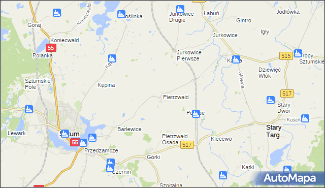 mapa Pietrzwałd gmina Sztum, Pietrzwałd gmina Sztum na mapie Targeo