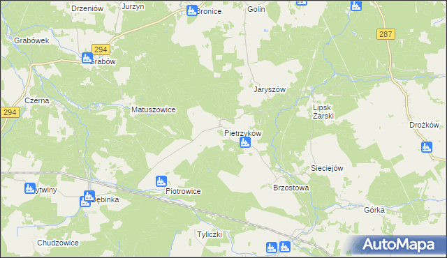 mapa Pietrzyków gmina Lipinki Łużyckie, Pietrzyków gmina Lipinki Łużyckie na mapie Targeo