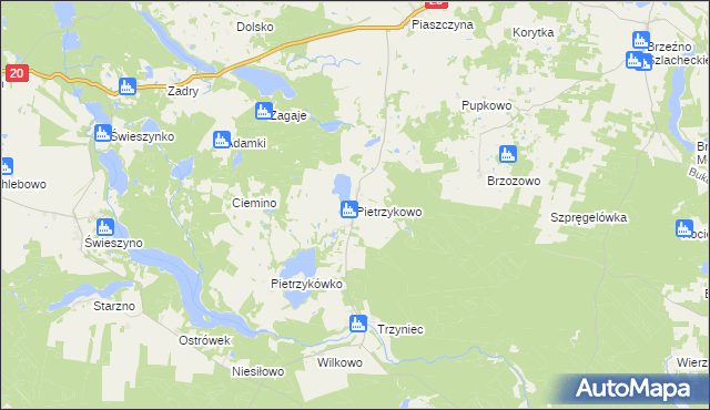 mapa Pietrzykowo gmina Koczała, Pietrzykowo gmina Koczała na mapie Targeo