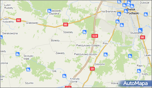 mapa Pietrzykowo-Gołąbki, Pietrzykowo-Gołąbki na mapie Targeo