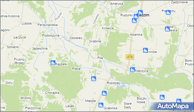 mapa Piła gmina Zadzim, Piła gmina Zadzim na mapie Targeo