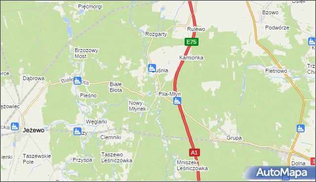 mapa Piła-Młyn gmina Jeżewo, Piła-Młyn gmina Jeżewo na mapie Targeo