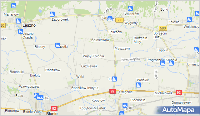 mapa Pilaszków gmina Ożarów Mazowiecki, Pilaszków gmina Ożarów Mazowiecki na mapie Targeo