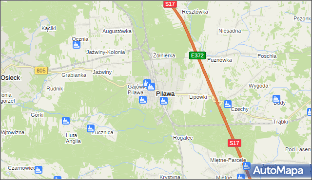 mapa Pilawa powiat garwoliński, Pilawa powiat garwoliński na mapie Targeo