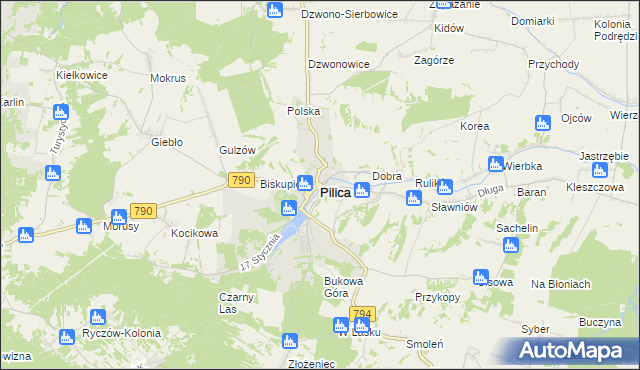 mapa Pilica powiat zawierciański, Pilica powiat zawierciański na mapie Targeo
