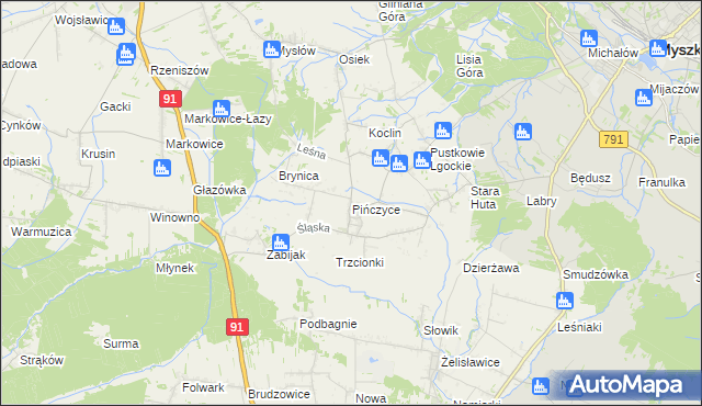 mapa Pińczyce, Pińczyce na mapie Targeo