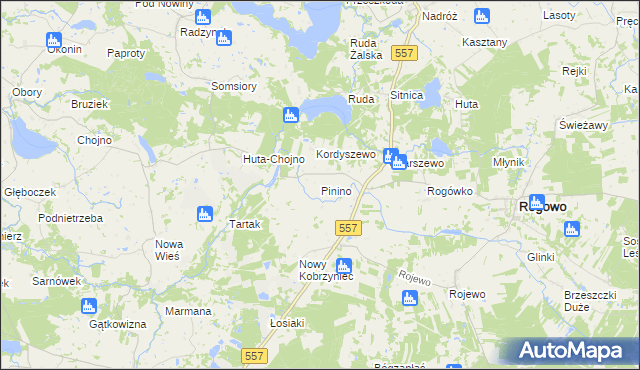 mapa Pinino gmina Rogowo, Pinino gmina Rogowo na mapie Targeo