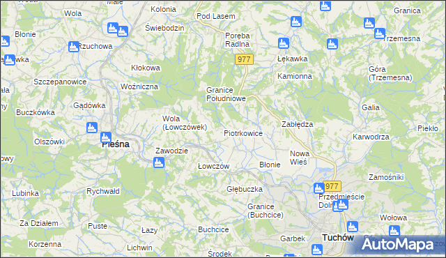 mapa Piotrkowice gmina Tuchów, Piotrkowice gmina Tuchów na mapie Targeo