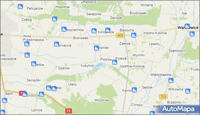 mapa Piotrów gmina Poddębice, Piotrów gmina Poddębice na mapie Targeo