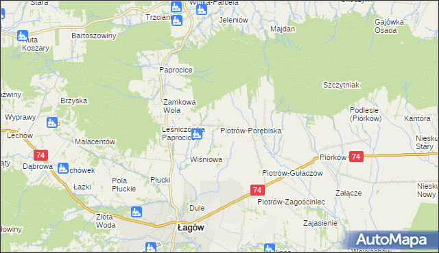 mapa Piotrów-Porębiska, Piotrów-Porębiska na mapie Targeo