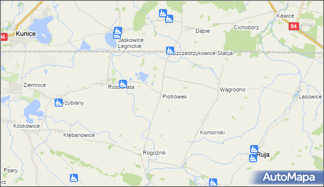 mapa Piotrówek gmina Kunice, Piotrówek gmina Kunice na mapie Targeo