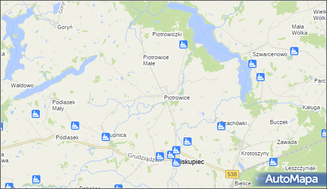 mapa Piotrowice gmina Biskupiec, Piotrowice gmina Biskupiec na mapie Targeo
