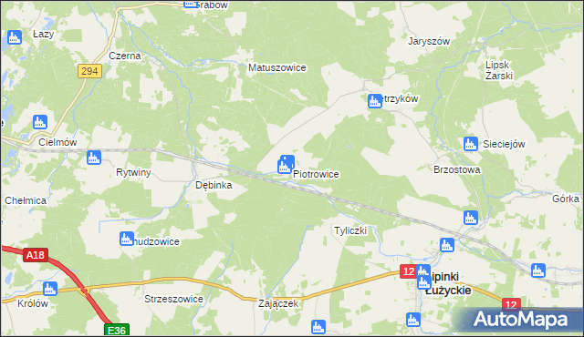 mapa Piotrowice gmina Lipinki Łużyckie, Piotrowice gmina Lipinki Łużyckie na mapie Targeo