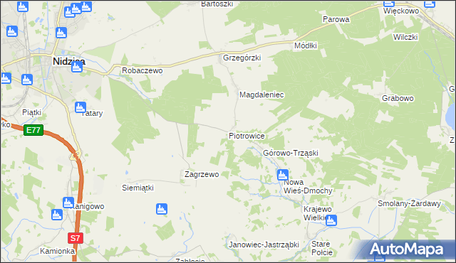 mapa Piotrowice gmina Nidzica, Piotrowice gmina Nidzica na mapie Targeo