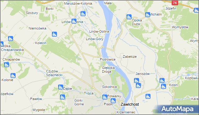 mapa Piotrowice gmina Zawichost, Piotrowice gmina Zawichost na mapie Targeo