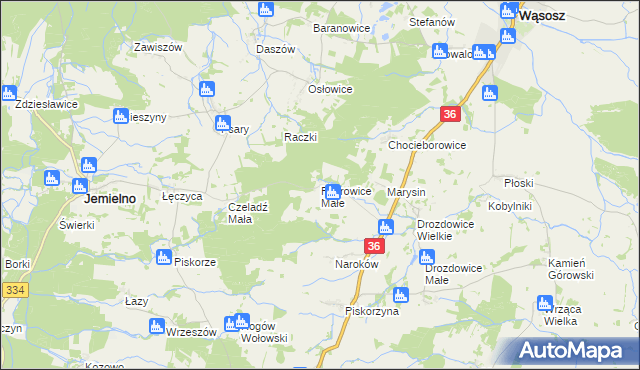 mapa Piotrowice Małe gmina Jemielno, Piotrowice Małe gmina Jemielno na mapie Targeo