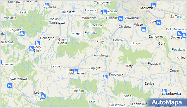 mapa Piotrówka gmina Jedlicze, Piotrówka gmina Jedlicze na mapie Targeo