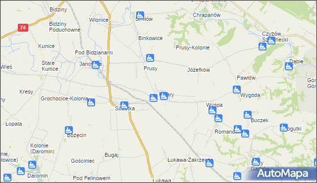 mapa Pisary gmina Ożarów, Pisary gmina Ożarów na mapie Targeo