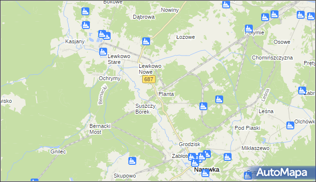 mapa Planta gmina Narewka, Planta gmina Narewka na mapie Targeo