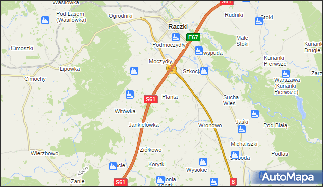 mapa Planta gmina Raczki, Planta gmina Raczki na mapie Targeo