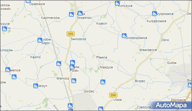 mapa Pławna gmina Strzelin, Pławna gmina Strzelin na mapie Targeo