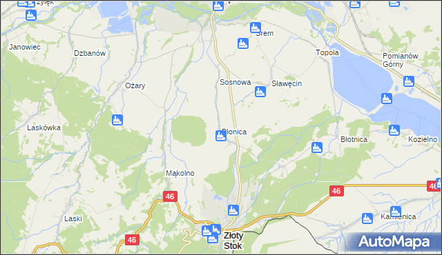 mapa Płonica gmina Złoty Stok, Płonica gmina Złoty Stok na mapie Targeo