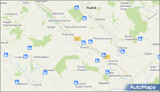 mapa Płonka gmina Rudnik, Płonka gmina Rudnik na mapie Targeo