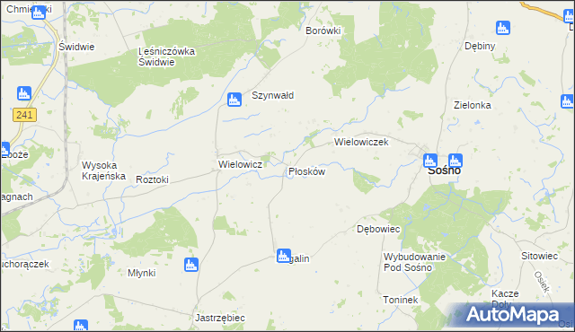 mapa Płosków gmina Sośno, Płosków gmina Sośno na mapie Targeo