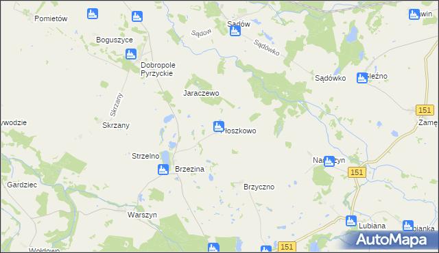 mapa Płoszkowo gmina Dolice, Płoszkowo gmina Dolice na mapie Targeo