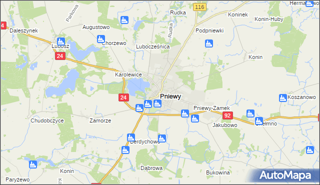 mapa Pniewy powiat szamotulski, Pniewy powiat szamotulski na mapie Targeo