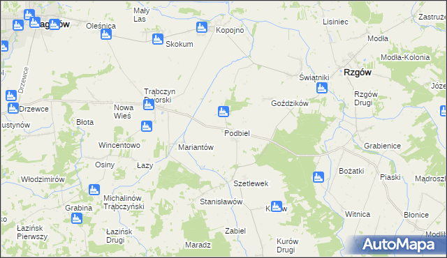 mapa Podbiel gmina Zagórów, Podbiel gmina Zagórów na mapie Targeo