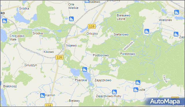 mapa Podborowo gmina Pniewy, Podborowo gmina Pniewy na mapie Targeo