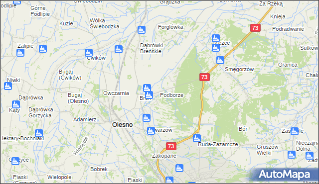 mapa Podborze gmina Olesno, Podborze gmina Olesno na mapie Targeo