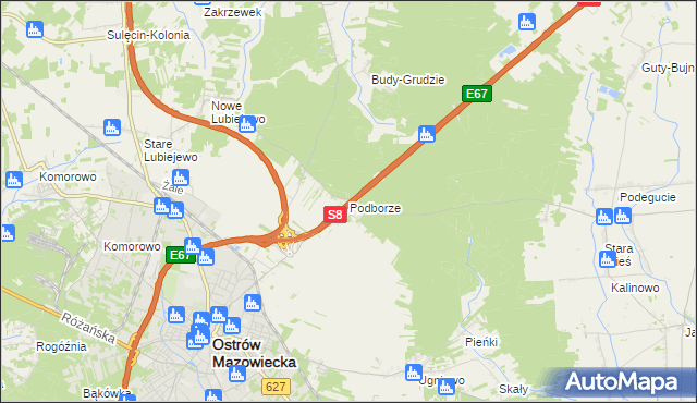 mapa Podborze gmina Ostrów Mazowiecka, Podborze gmina Ostrów Mazowiecka na mapie Targeo