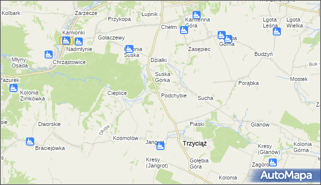 mapa Podchybie gmina Trzyciąż, Podchybie gmina Trzyciąż na mapie Targeo