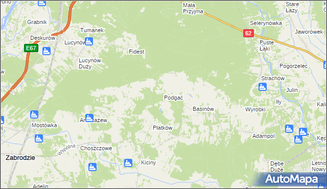 mapa Podgać gmina Zabrodzie, Podgać gmina Zabrodzie na mapie Targeo