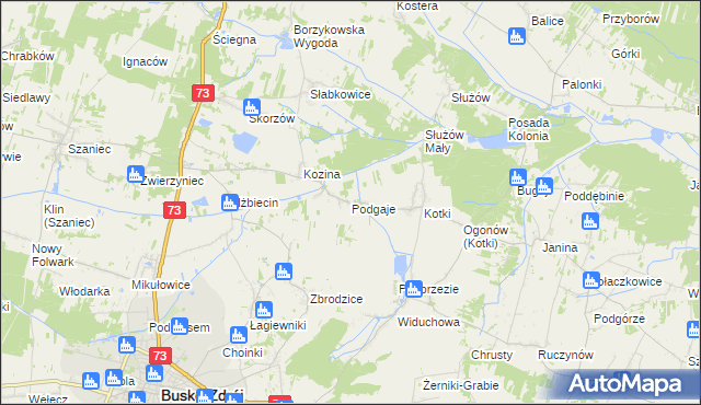 mapa Podgaje gmina Busko-Zdrój, Podgaje gmina Busko-Zdrój na mapie Targeo