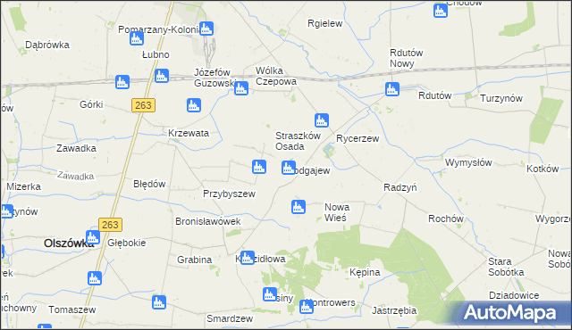 mapa Podgajew gmina Kłodawa, Podgajew gmina Kłodawa na mapie Targeo