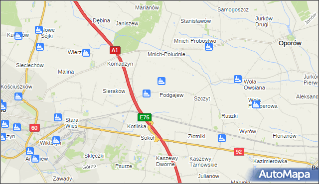 mapa Podgajew gmina Oporów, Podgajew gmina Oporów na mapie Targeo