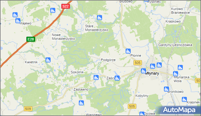 mapa Podgórze gmina Młynary, Podgórze gmina Młynary na mapie Targeo