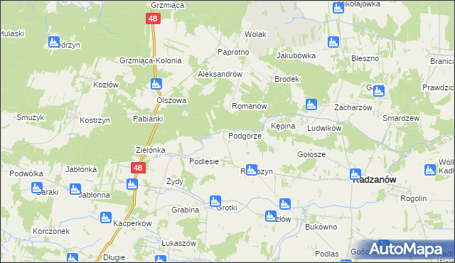 mapa Podgórze gmina Radzanów, Podgórze gmina Radzanów na mapie Targeo